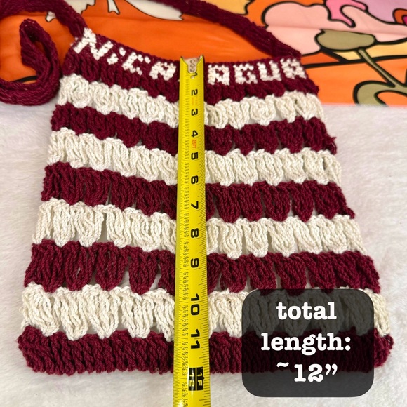 Hand-made Knit Crochet ‘Nicaragua’ Knit Maroon Wine Red Shoulder Crossbody Bag - Picture 10 of 12